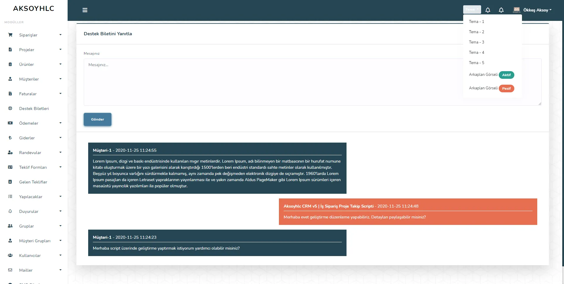 Aksoyhlc CRM v5 | Sipariş-Proje Takip Scripti | Mobil Uygulama - Web Bildirim