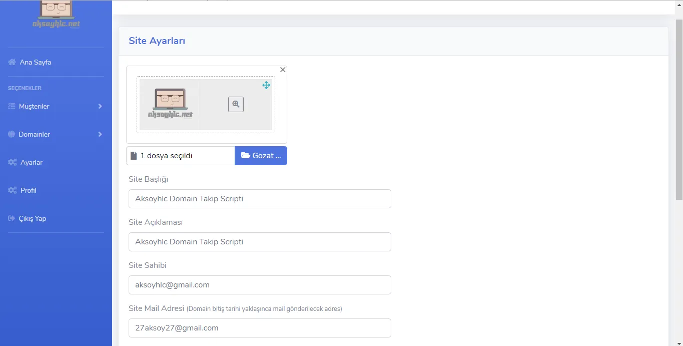 Aksoyhlc Ücretsiz PHP Domain Takip Scripti