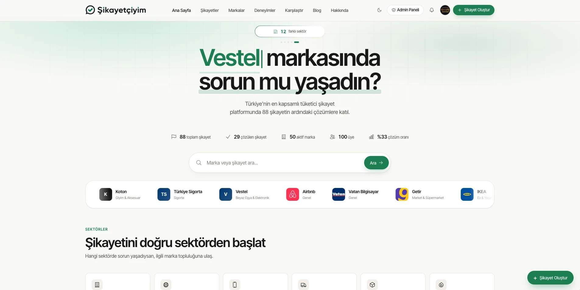 Şikayetçiyim - v2 | Şikayet Sitesi Scripti - Mobil Uygulama, Yapay Zeka, Gelişmiş Panel